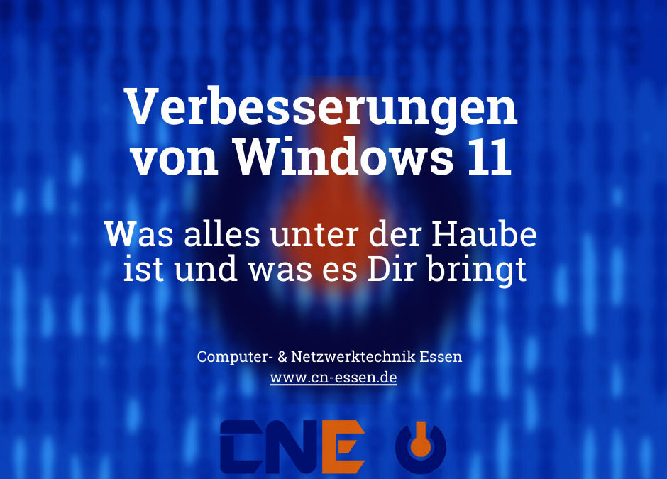 Verbesserungen von Windows 11 - Logo mir Überschrift und blauen Design
